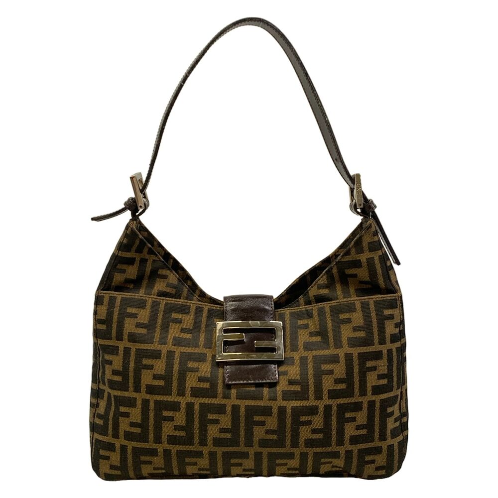 Fendi Zucca Shoulder Bag Brown Black Dark Brown Jacquard Leather